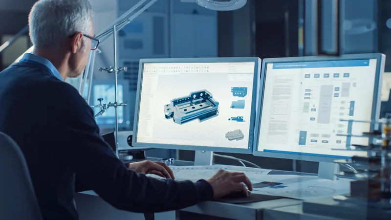 Konstrukteur bei der Arbeit an einem 3D-CAD-Modell